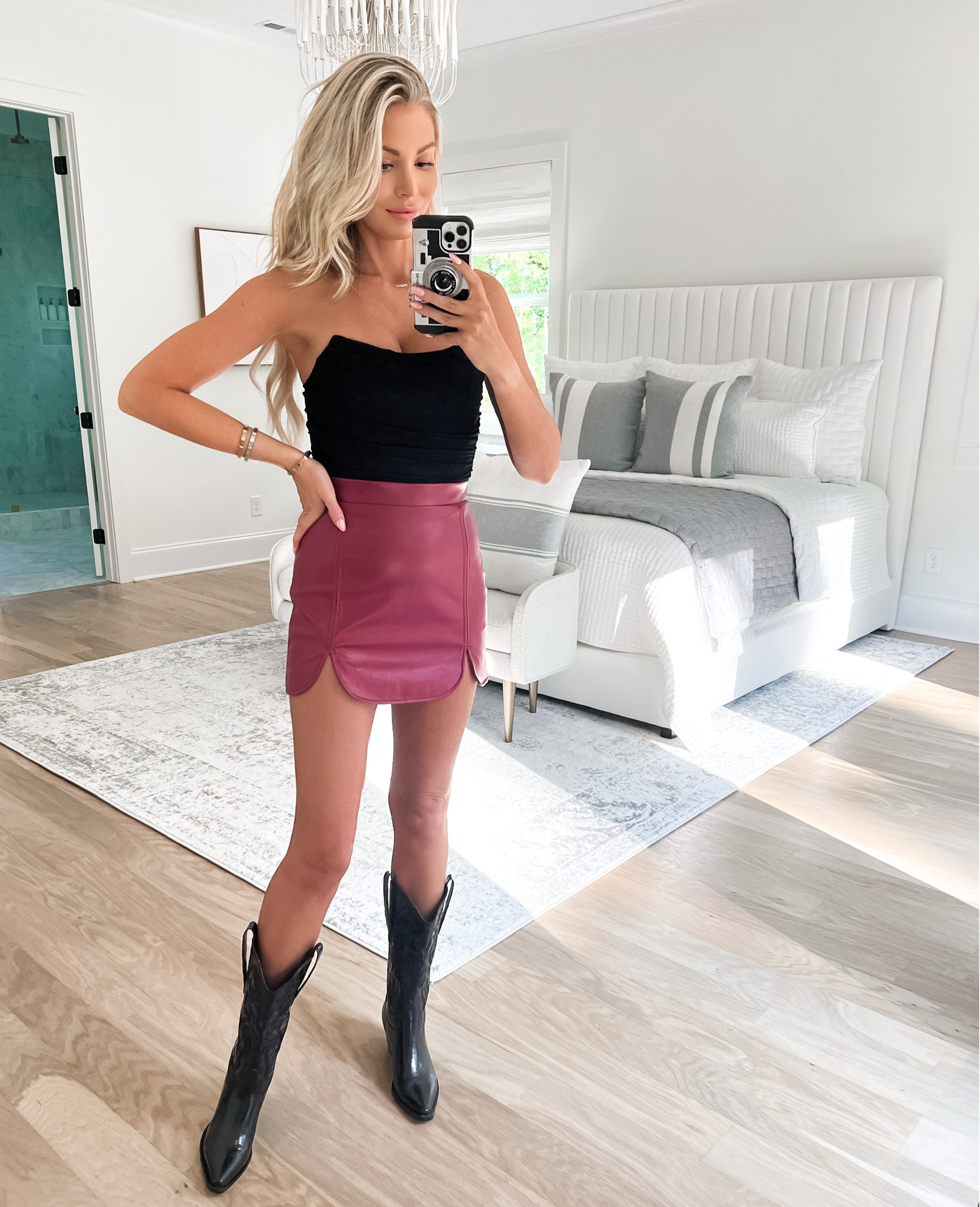 Football gameday outfit Bama fsu leather mini skirt cowboy boots Amazon fall viral
