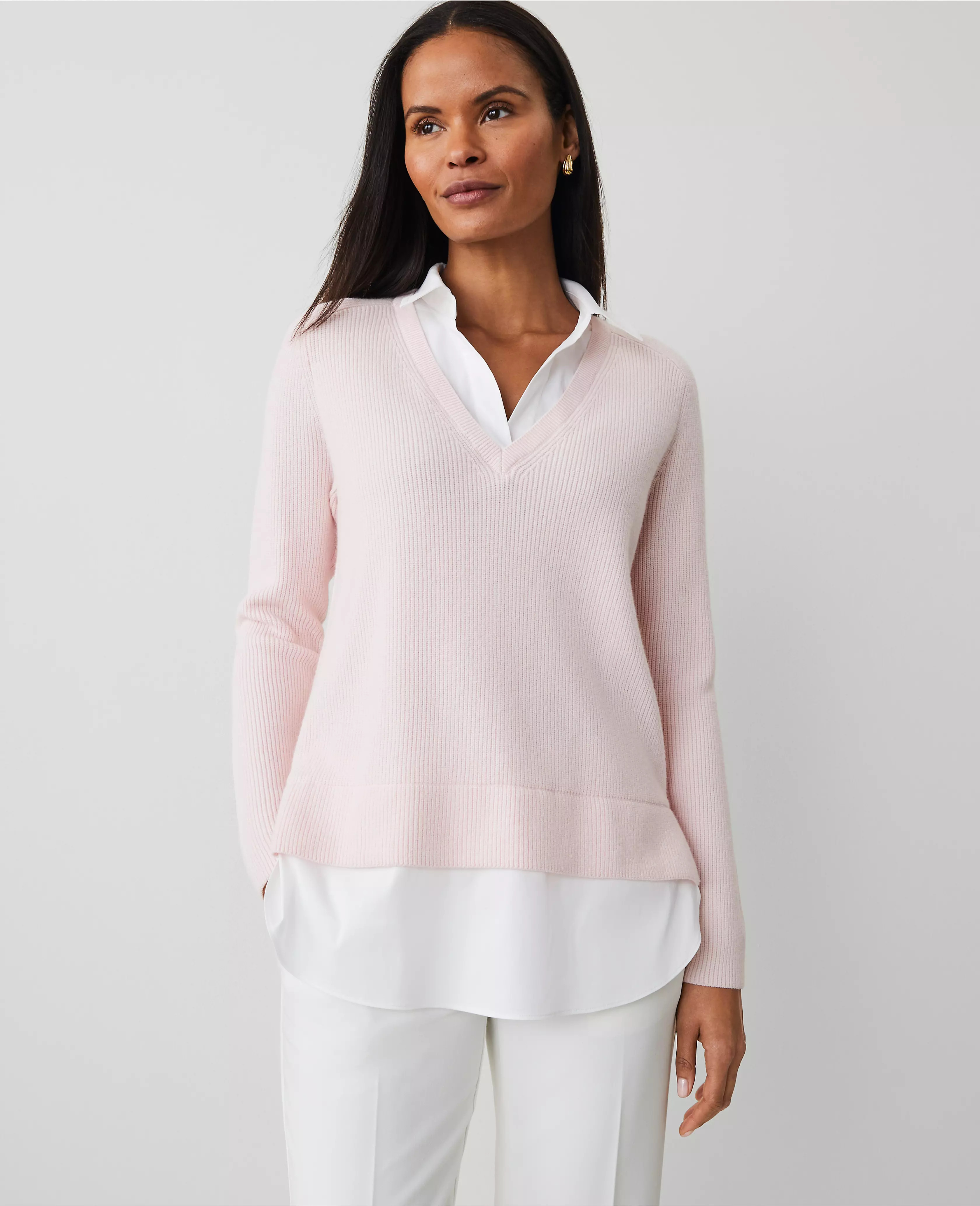 Layered Mixed-Media Sweater | Ann Taylor