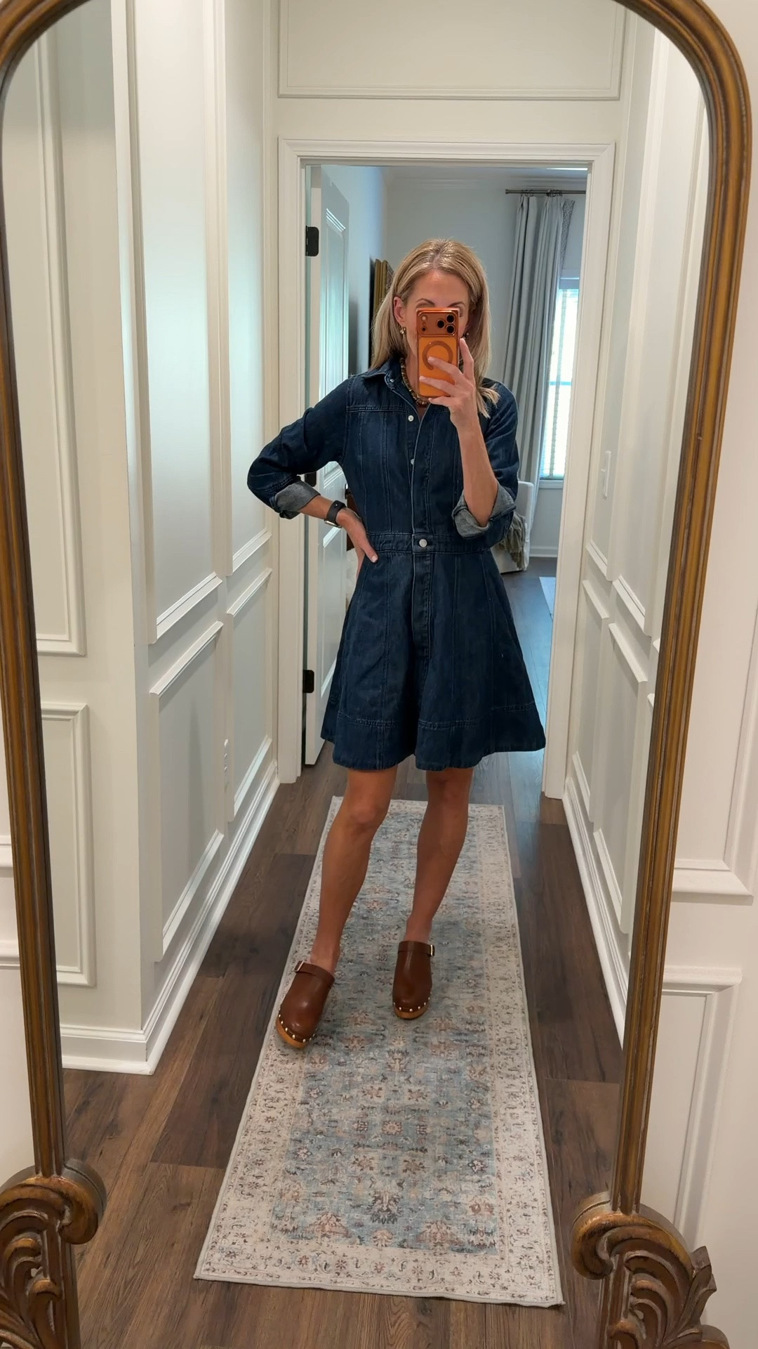 Versatile and timeless, short, mini short dress with full functioning buttons wearing a size extra small looks great with mules, sneakers, boots, and more this is a timeless dress for the fall can be dressed up or down