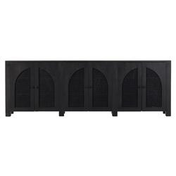 Kashton Mid Century Black Solid Mango Wood Arched Woven Cane 6 Door Sideboard | Kathy Kuo Home