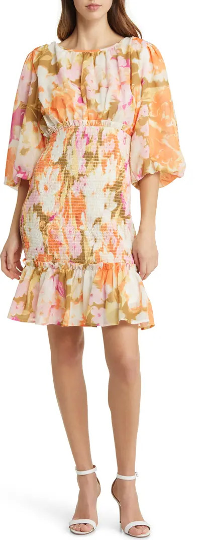 Floral Smocked Chiffon Dress | Nordstrom