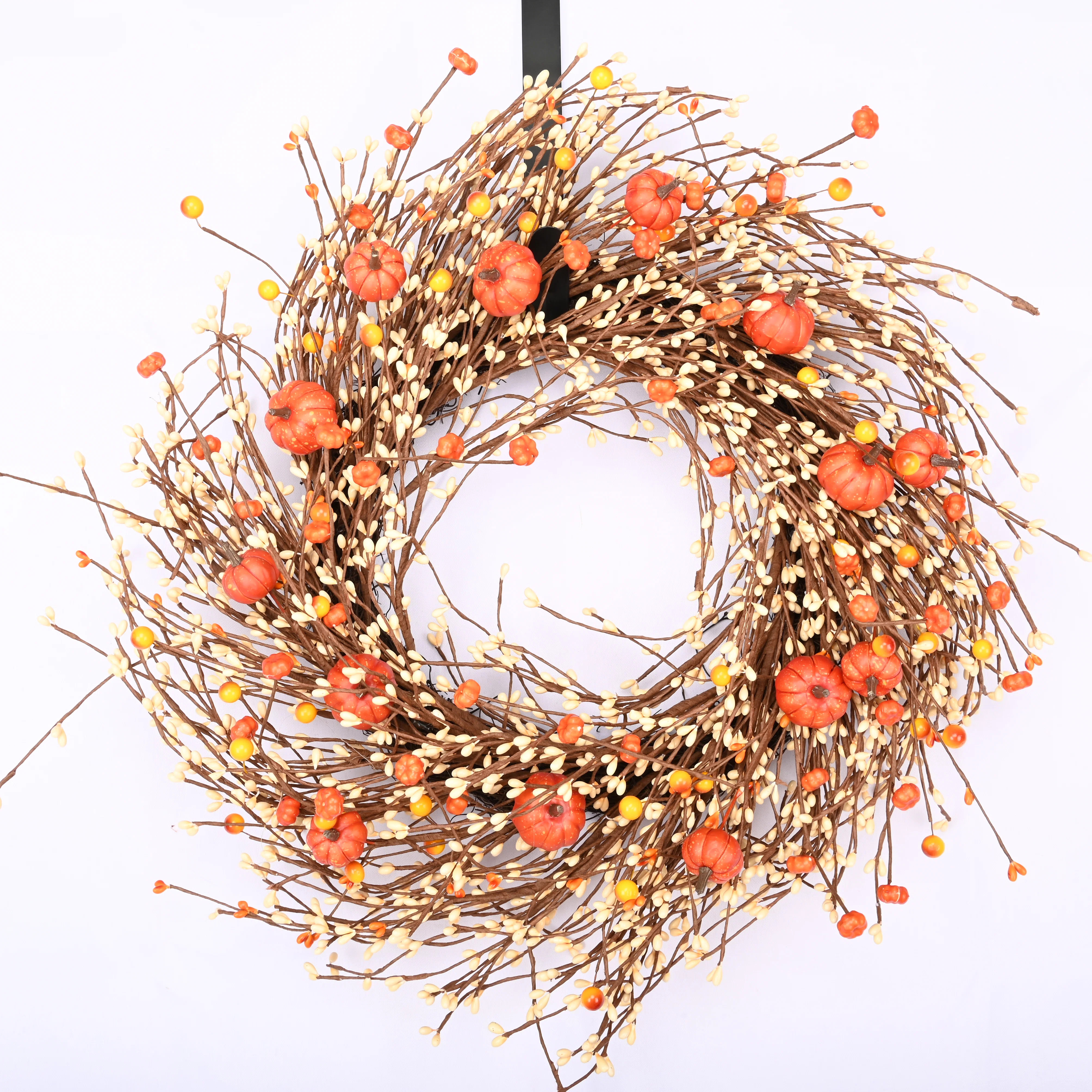 The Holiday Aisle® 24" Faux Fall Thanksgiving Day Pumpkin Berry Wreath for Front Door & Reviews ... | Wayfair North America