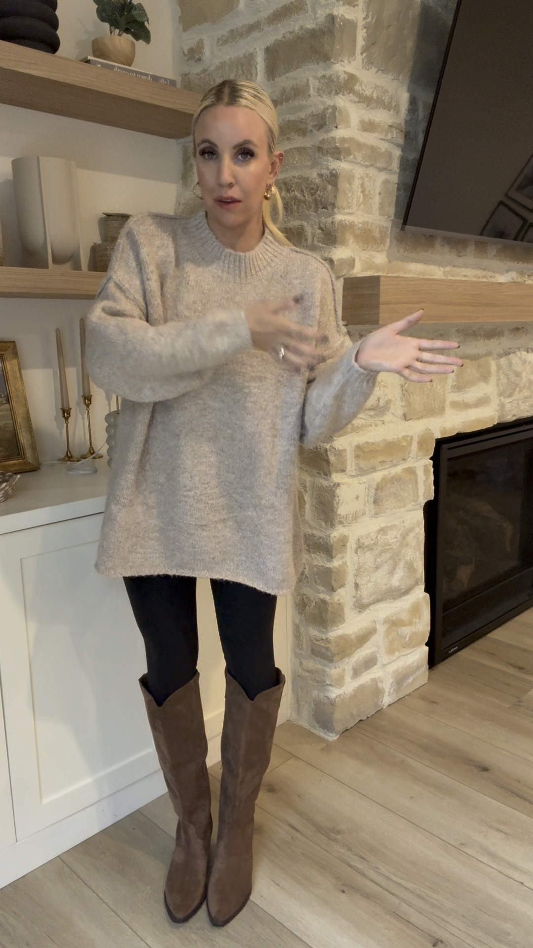 I am obsessed with this outfit! I paired this sweater with leggings and riding boots but it would be so cute paired with jeans or a skirt too! This is super oversized, so definitely size down one or two sizes! I’m in an XS!

#LTKStyleTip #LTKFindsUnder50 #LTKSeasonal