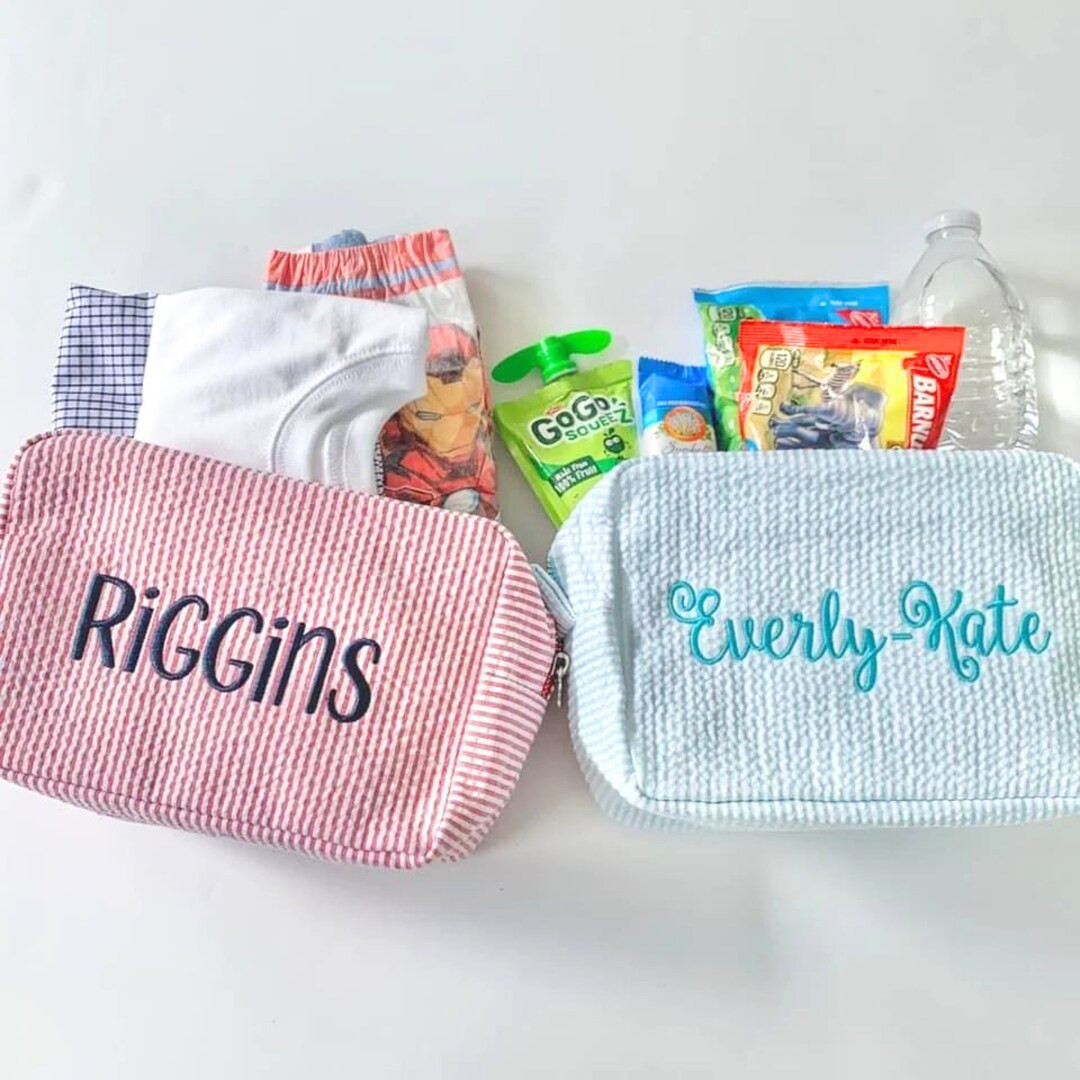 Personalized Seersucker Cosmetic Bag, Monogrammed Toiletry Bag Women, Women's Personalized Travel... | Etsy (US)