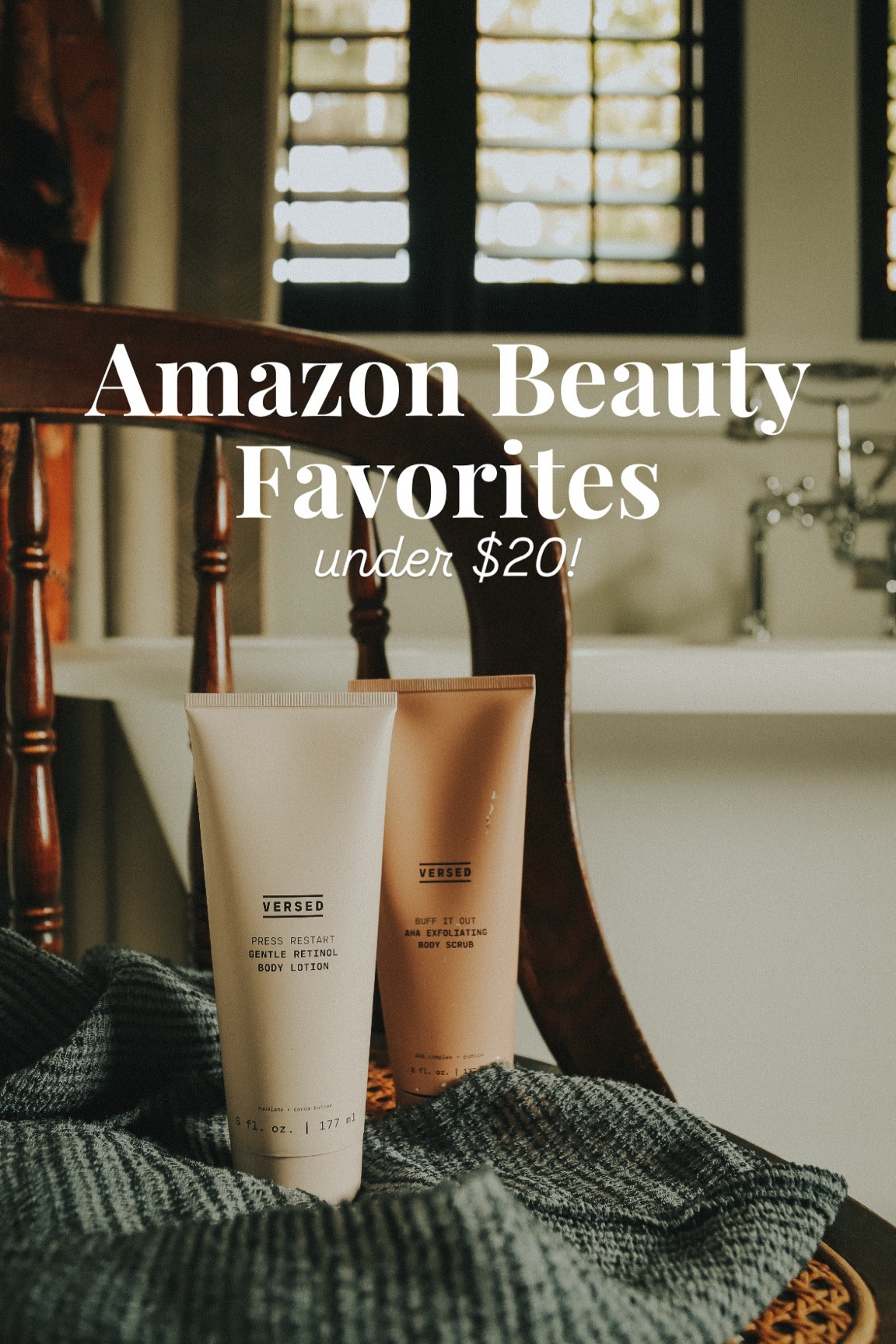 The best of Amazon beauty is under $20! 🙌🏽 @amazon @amazonbeauty #amazonpartner 
This Versed body scrub is the best I’ve ever used. And I love their retinol body lotion! P.S. If you’re not already using a Japanese washcloth, you need to be! Trust me! 
