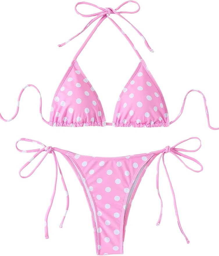 Amazon.com: SEGT Women's Polka Dots Print Bikini Sets 2 Piece Sexy Swimsuit Halter Triangle Tie S... | Amazon (US)