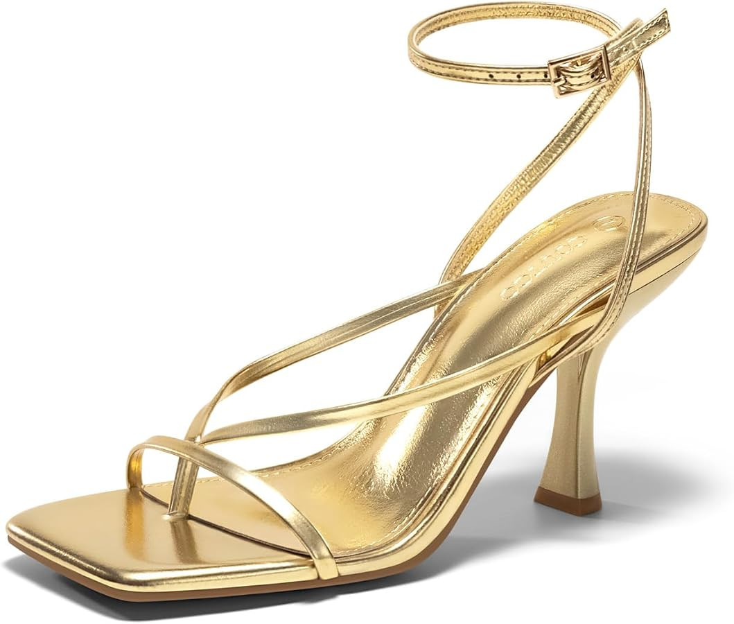 Coutgo Womens Strappy Kitten Heels Sandals Square Open Toe Flip Flops Summer Dress Shoes | Amazon (US)