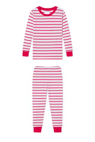 Kids Long-Long Set in Red Stripe | LAKE Pajamas