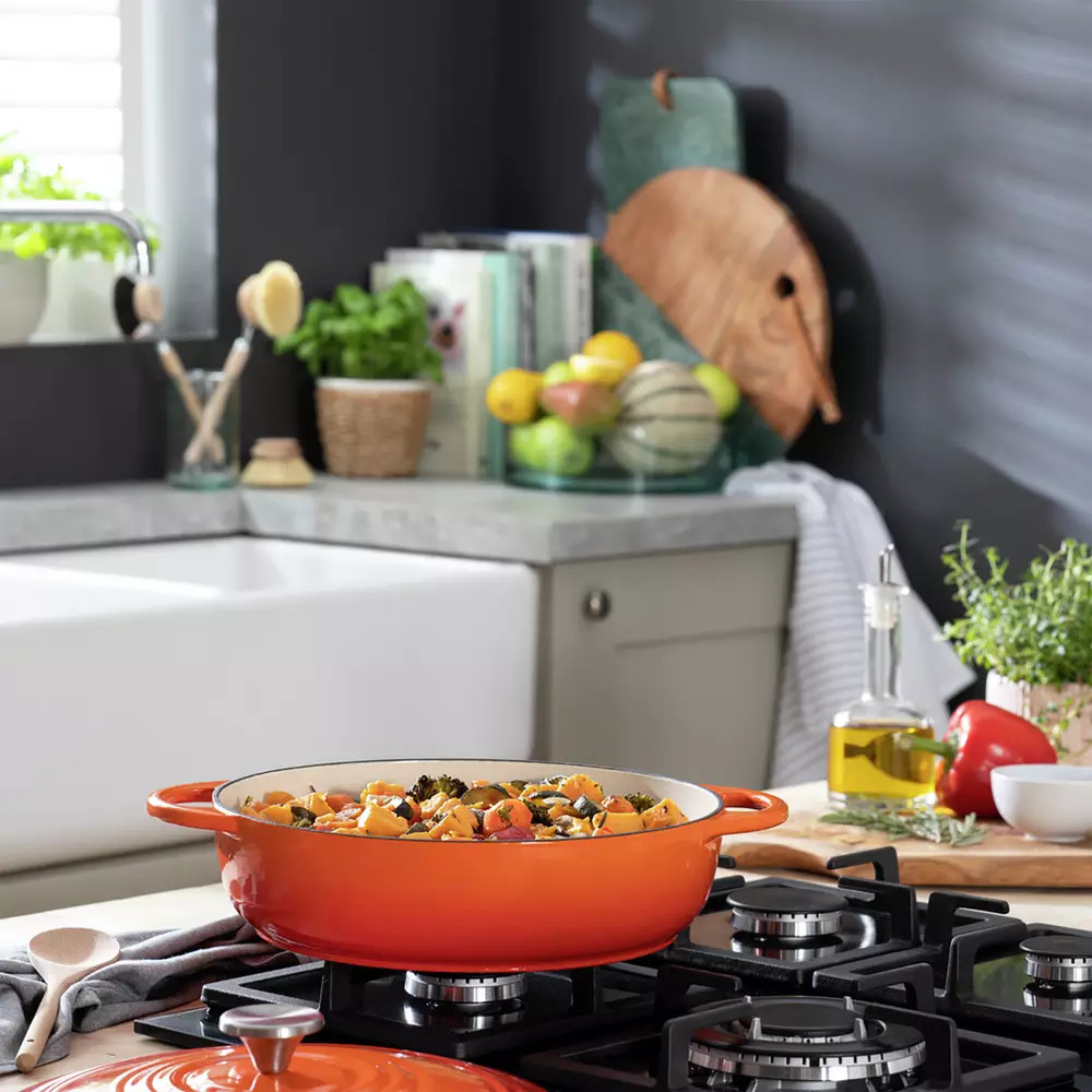 Buy Habitat 4 Litre Cast Iron Shallow Casserole Dish - Red | Casserole pots | Habitat | Habitat UK