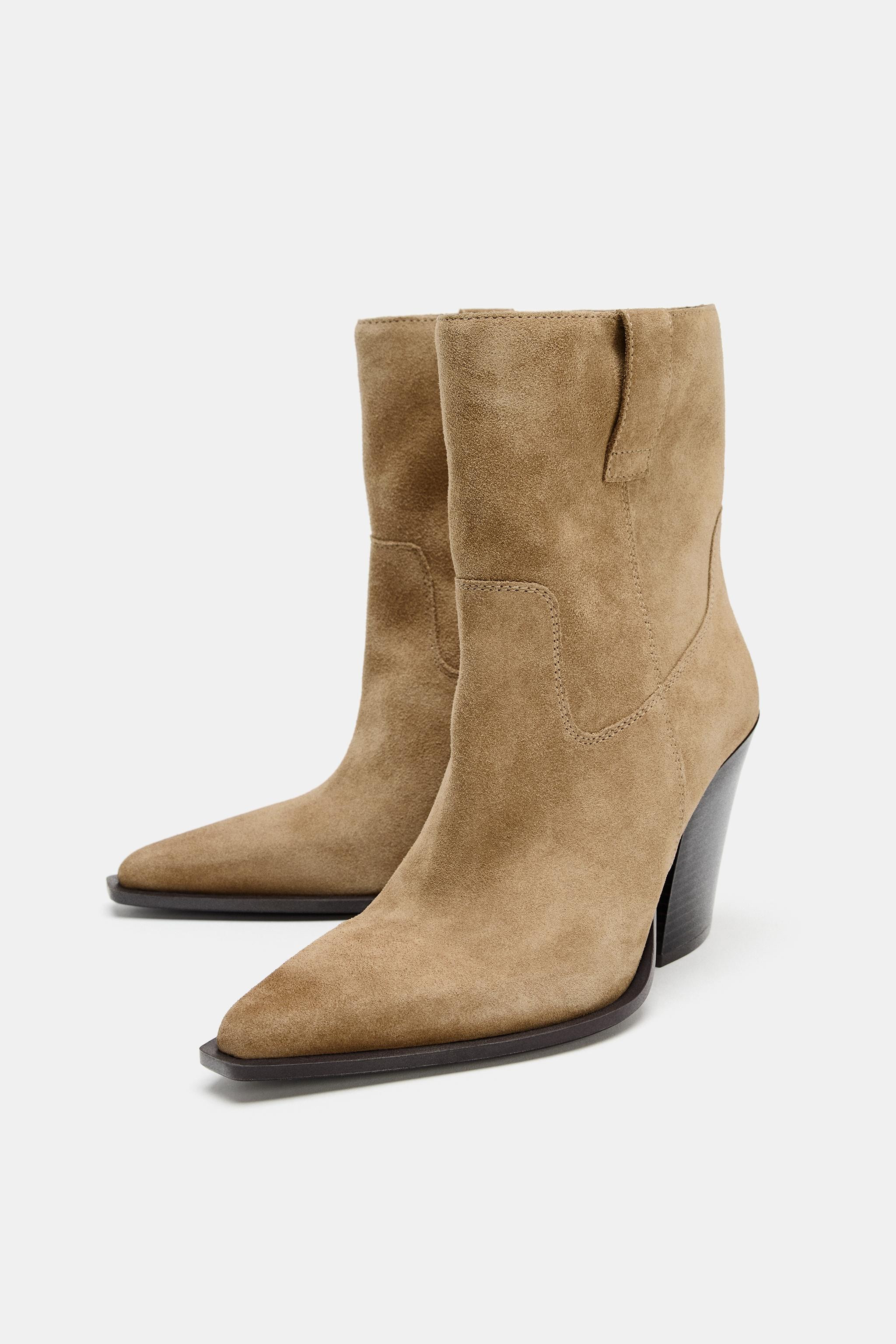SUEDE COWBOY ANKLE BOOTS | Zara US