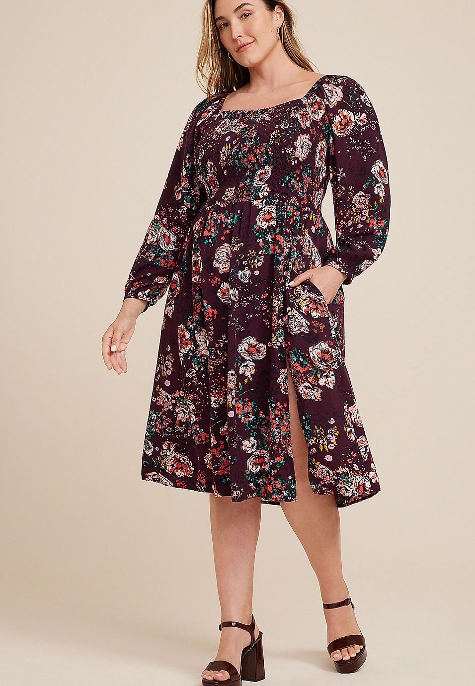 Plus Size Floral Smocked Midi Dress | Maurices
