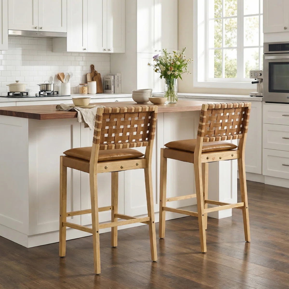 Lingard 29" Seat Height PU Leather Bar Stools With Rubberwood Frame (Set of 2) | Wayfair North America