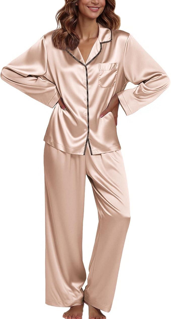 Ekouaer Pajamas For Women Set Silk Pjs 2 Piece Satin Sleepwear Long Sleeve Button Down Lounge Set... | Amazon (US)