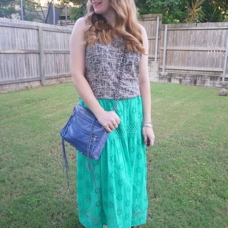 Trying something different with this brown printed tank and Kmart green broderie midi skirt 💚 probably should just stick with plain tops with this detailed skirt in future though!

#LTKaustralia
