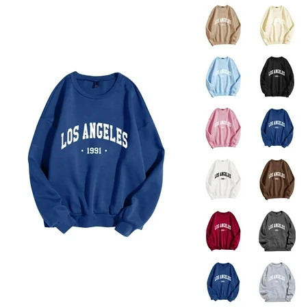 Women's Sweatshirts 2025 Los Angeles Sweatshirt Long Sleeve Crewneck Trendy Casual Pullover Tops Sweatshirt for Women | Walmart (US)