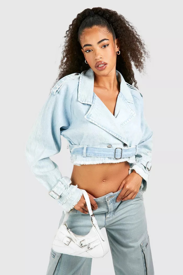 Crop Denim Trench Coat | boohoo (US & Canada)