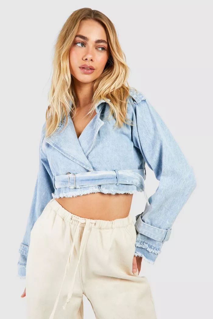 Crop Denim Trench Coat | boohoo (US & Canada)