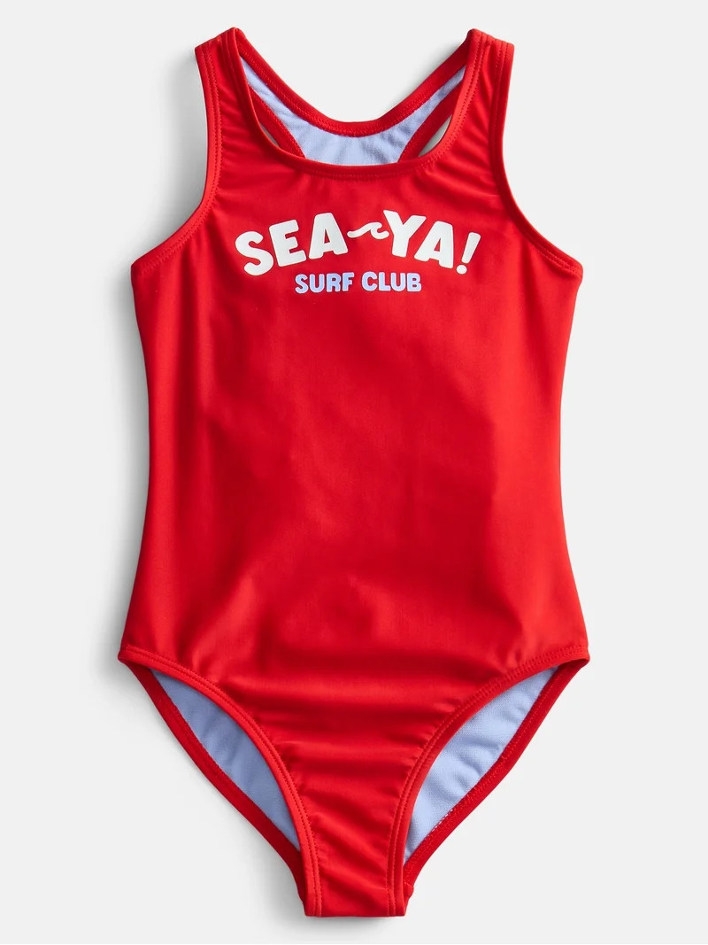 Wonder Nation Girls Racerback Print One-Piece with Keyhole Back, Sizes 4-18 | Walmart (US)