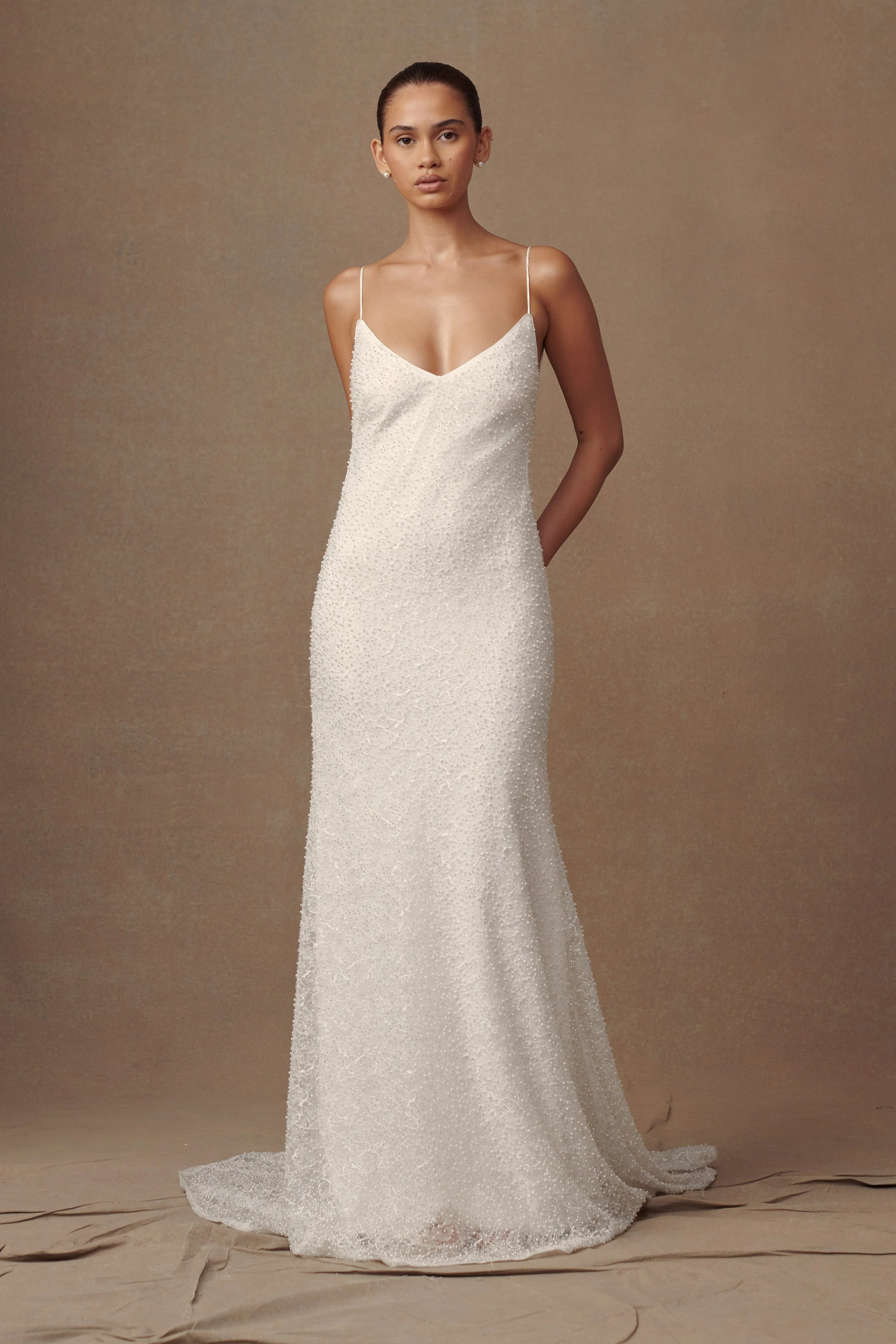 Catalina Pearl Beaded Wedding Gown - White | MESHKI US