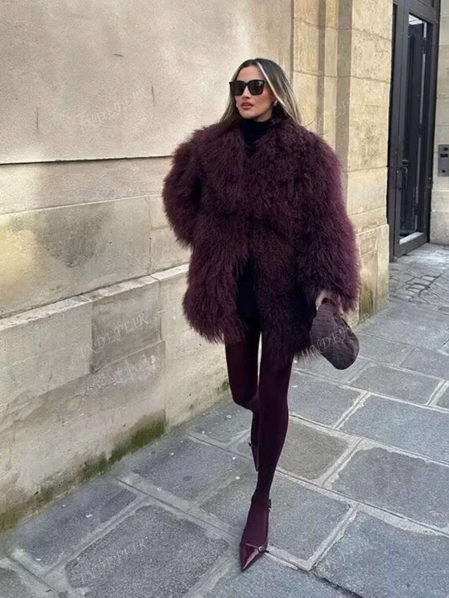 New Curly Fluffy Long Coat, Women Fur Winter Jacket | SHEIN