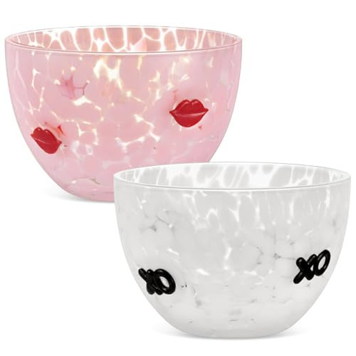 2 Pcs Valentine's Day Candy Bowls Dish, 14oz Heart Icon Glasses Serving Bowls Double Old Fashioned Glass Valentines Gifts for Snacks Dessert Cookie Holiday Romantic Party Favors Table Decoration | Amazon (US)