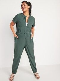 Short-Sleeve StretchTech Collarless Jumpsuit for Women | Old Navy (US)