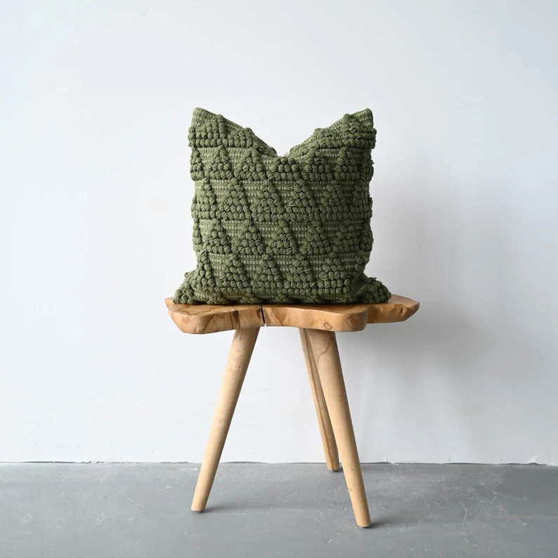 Olive Pillow Cover With Texture // Cotton Canvas Pillow Cover - Olivia // Olive Boho Cushion Cove... | Etsy (US)