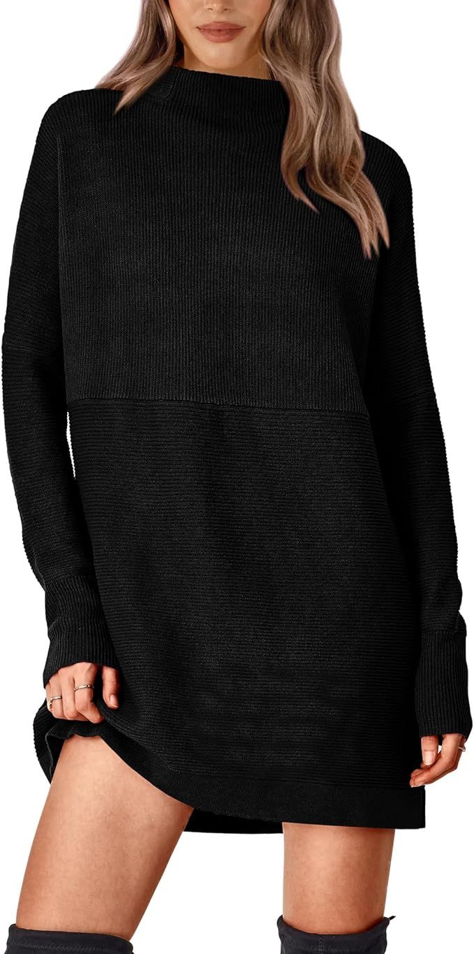 BTFBM Women's Casual Knit Long Pullover Sweaters Tops Mock Neck Long Sleeve Oversized Fall Winter... | Amazon (US)