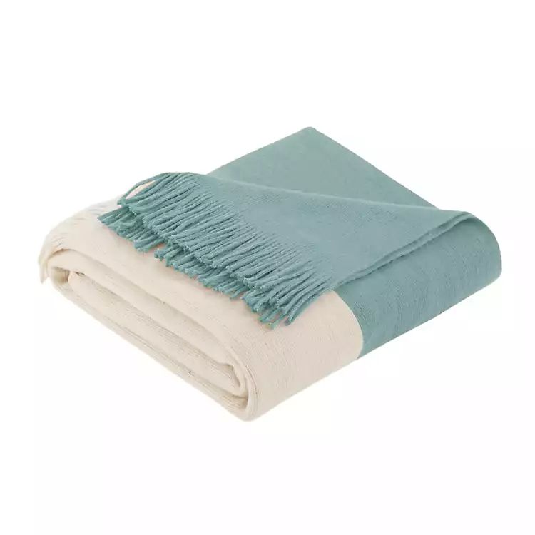 Blue Faux Cashmere Color Block Throw Blanket | Kirkland's Home