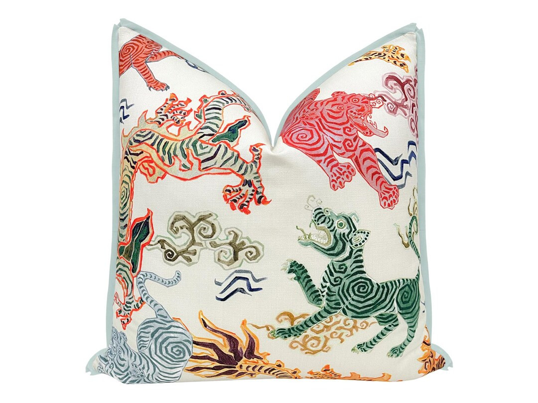 Mystic Tiger With Butterfly Flange | Chinois Print | Chinois Throw Pillow | Flange Pillow | - Ets... | Etsy (US)