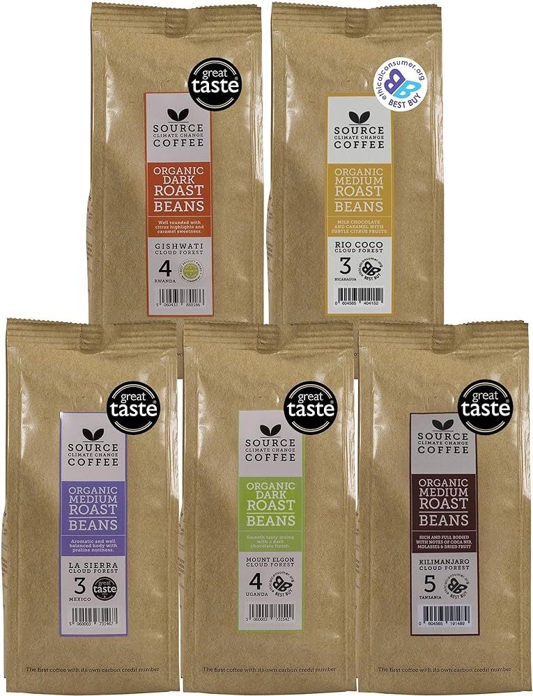 Organic Coffee Beans - Single Origin, Award Winning Medium & Dark Roast Gift Set by Source Climat... | Amazon (UK)