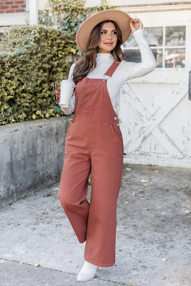 Starla Light Brown Wide Leg Overalls FINAL SALE | Pink Lily