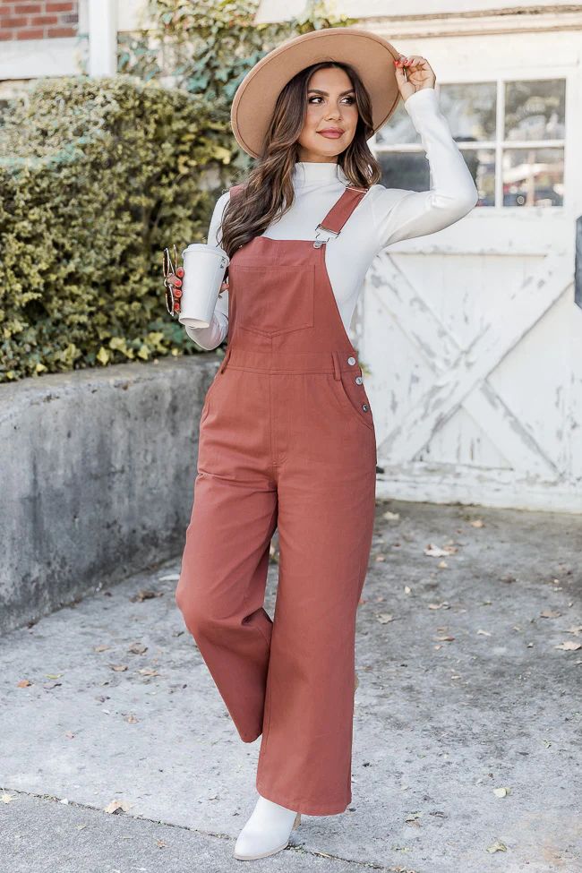 Starla Light Brown Wide Leg Overalls | Pink Lily