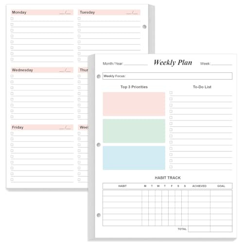 3-Hole Weekly Planner Refills - 53 Sheets/106 Pages Colorful Weekly Planner for 3 Ring Binders, 1... | Amazon (US)