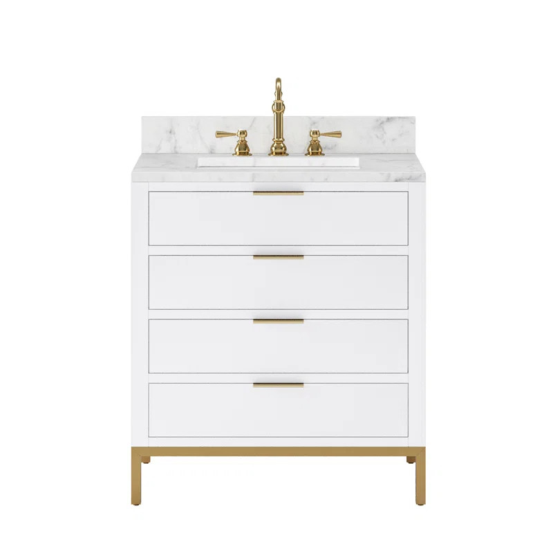 Gervais 30'' Free-standing Single Bathroom Vanity with Marble Vanity Top | Wayfair North America