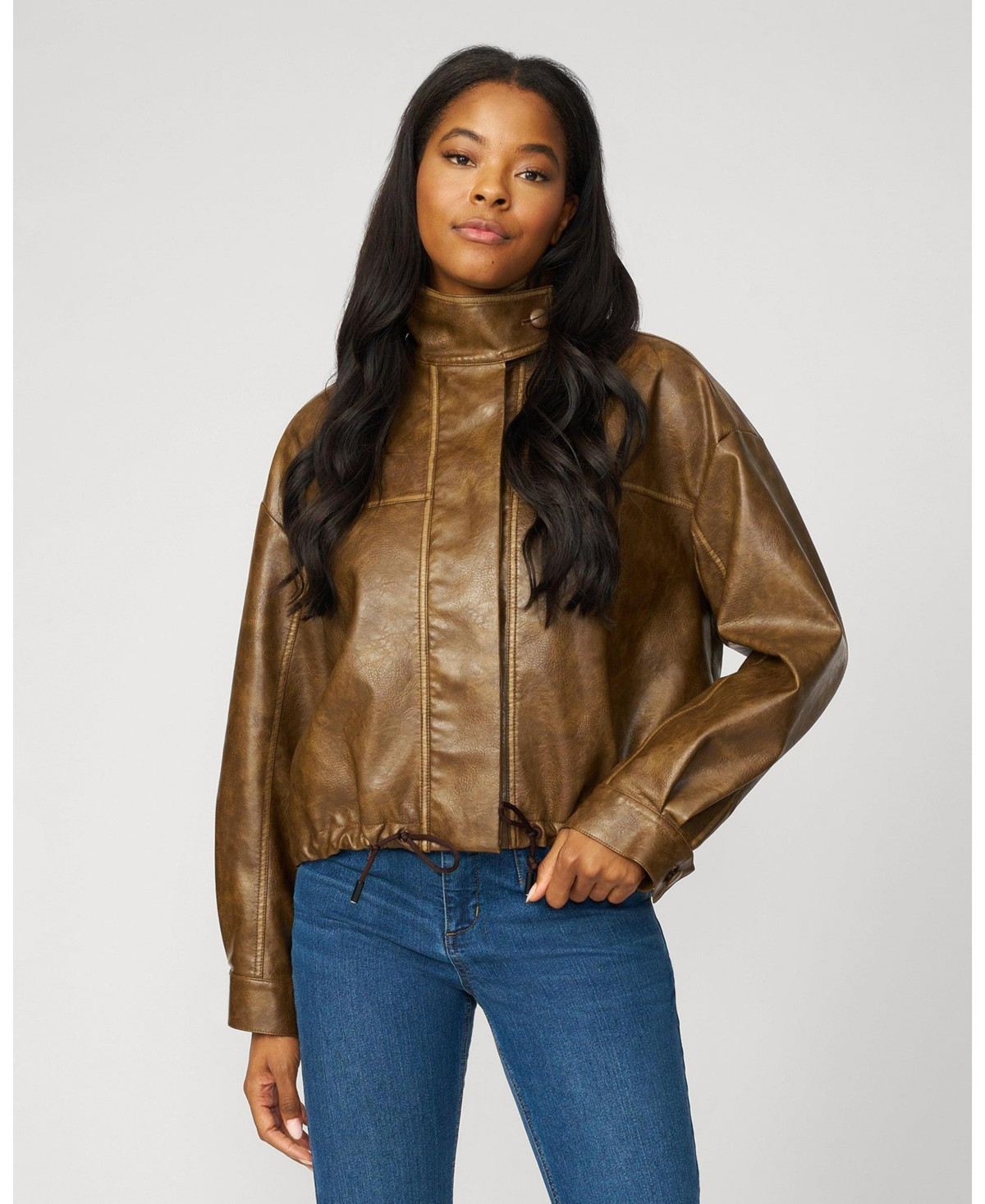 Cable & Gauge Women's Unstructured Faux Leather Bomber - Brown | Macy's