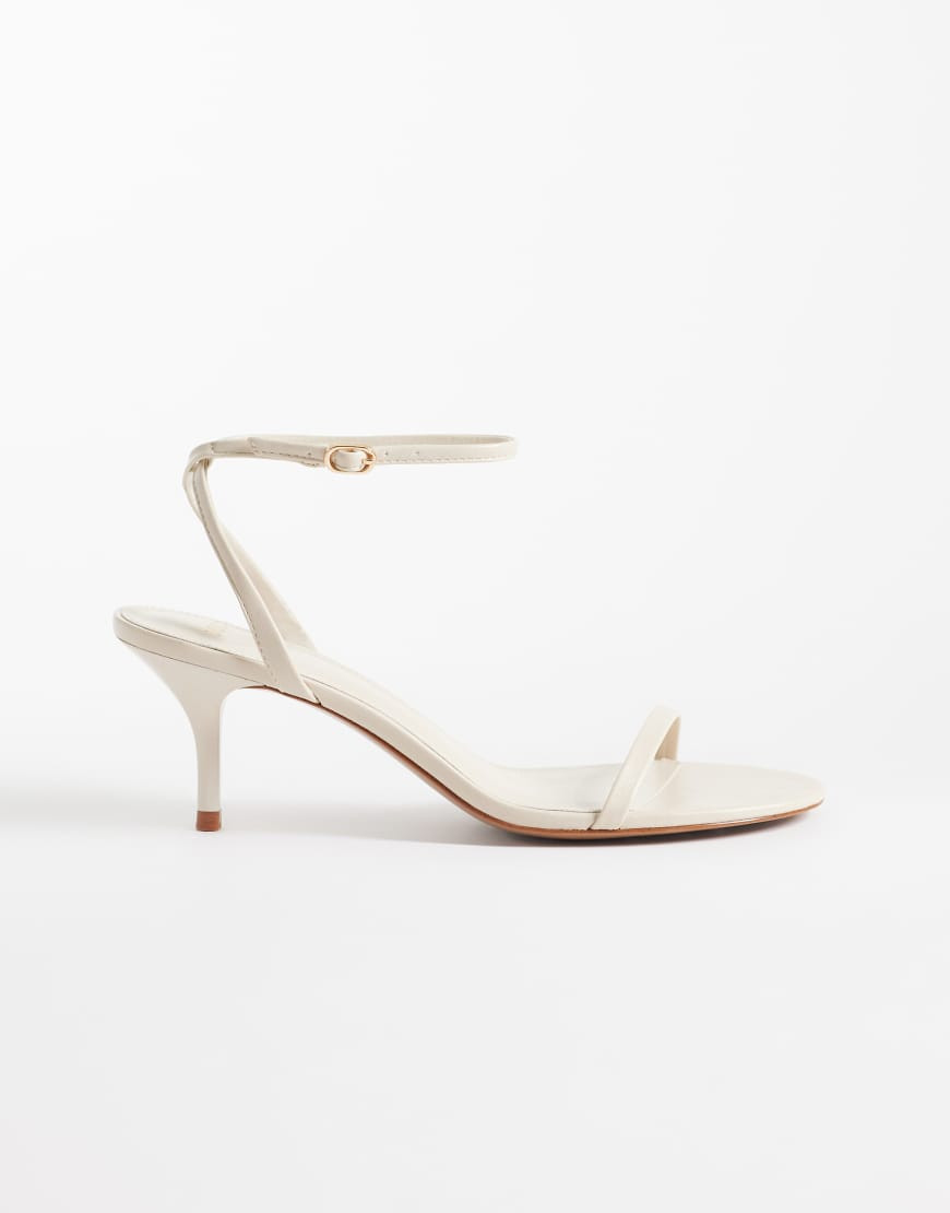 Mango minimal ankle tie heeled sandal in white | ASOS (Global)