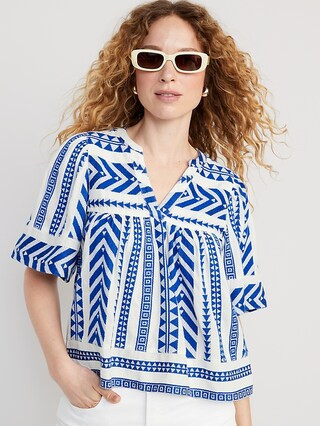 Short-Sleeve Textured V-Neck Top for Women | Old Navy (US)