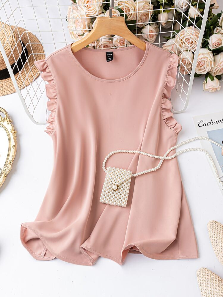 Plus Ruffle Cuff Solid Blouse | SHEIN