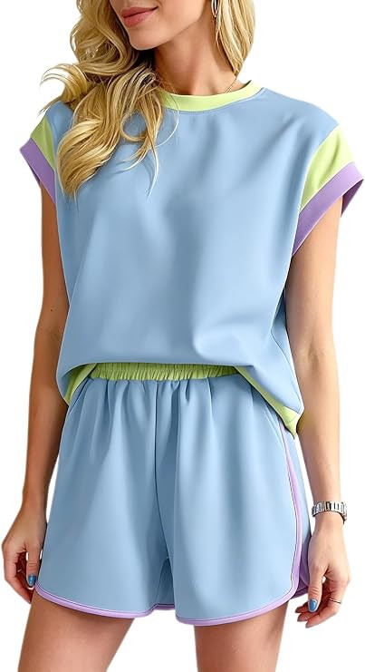 Chvity Two Piece Sets for Women Summer Casual Tops Short Sleeve Matching Shorts Airport Outfits f... | Amazon (US)
