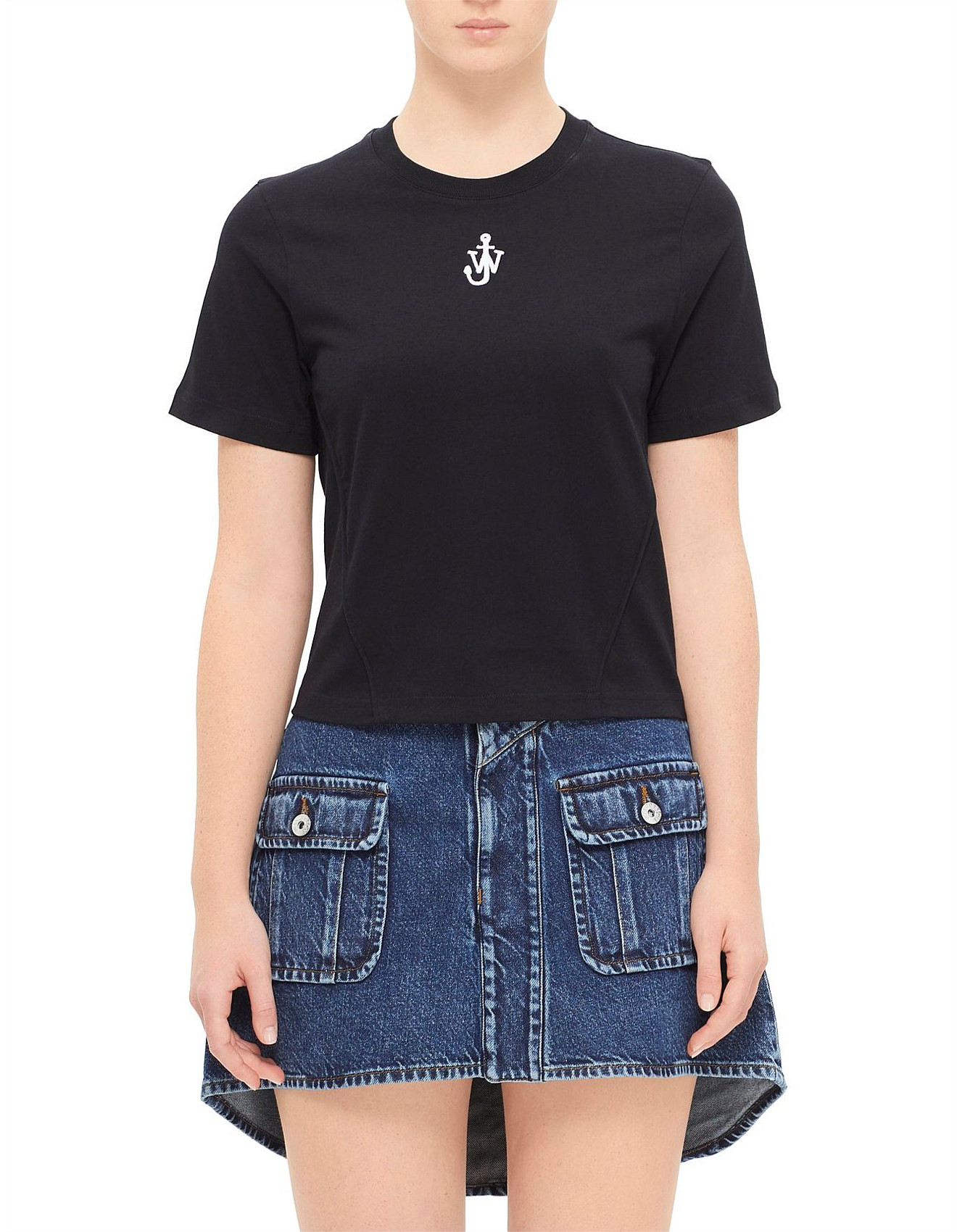 Anchor Embroidery Panelled Cropped T-Shirt | David Jones (Australia & New Zealand)