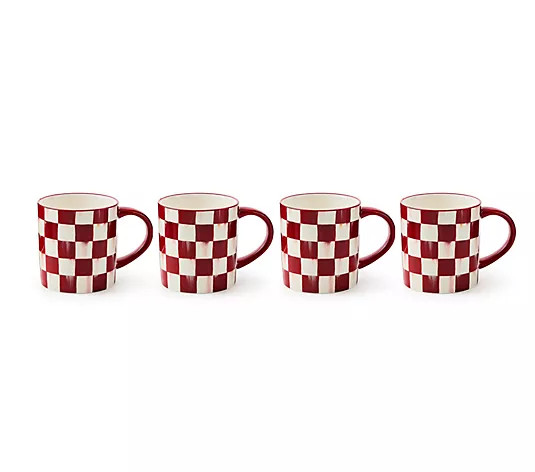 MacKenzie- Childs Set of 4 Cherry Check Mugs - QVC.com | QVC