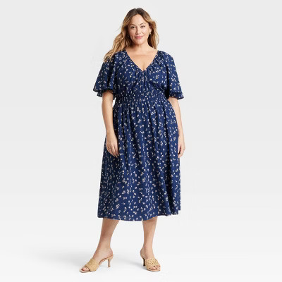 Women's Flutter Short Sleeve Midi A-Line Dress - Ava & Viv™ | Target