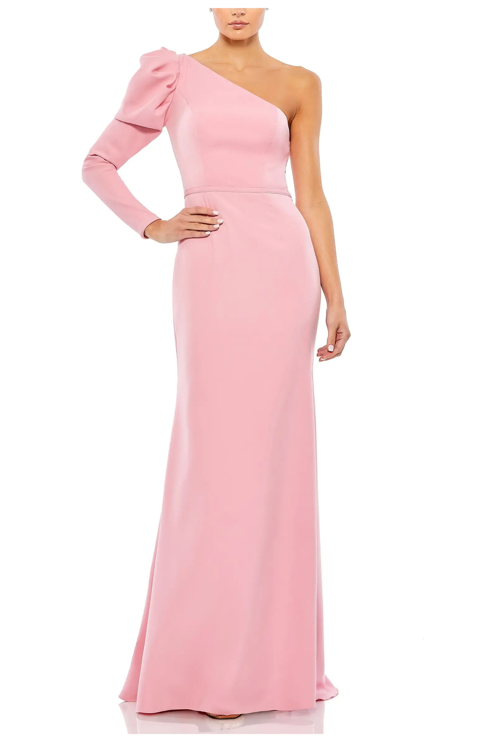 One-Shoulder Gown with Dramatic Puff Sleeve and Thigh-High Slit | Nordstrom