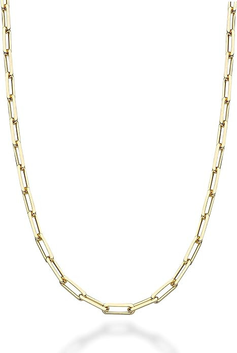 Miabella Italian Solid 18K Gold Over Sterling Silver 3mm Paperclip Link Chain Necklace for Women ... | Amazon (US)