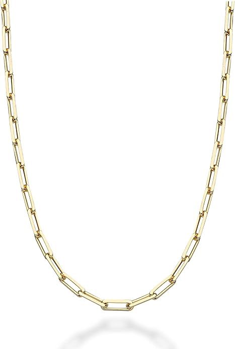 Miabella Italian Solid 18K Gold Over Sterling Silver 3mm Paperclip Link Chain Necklace for Women ... | Amazon (US)