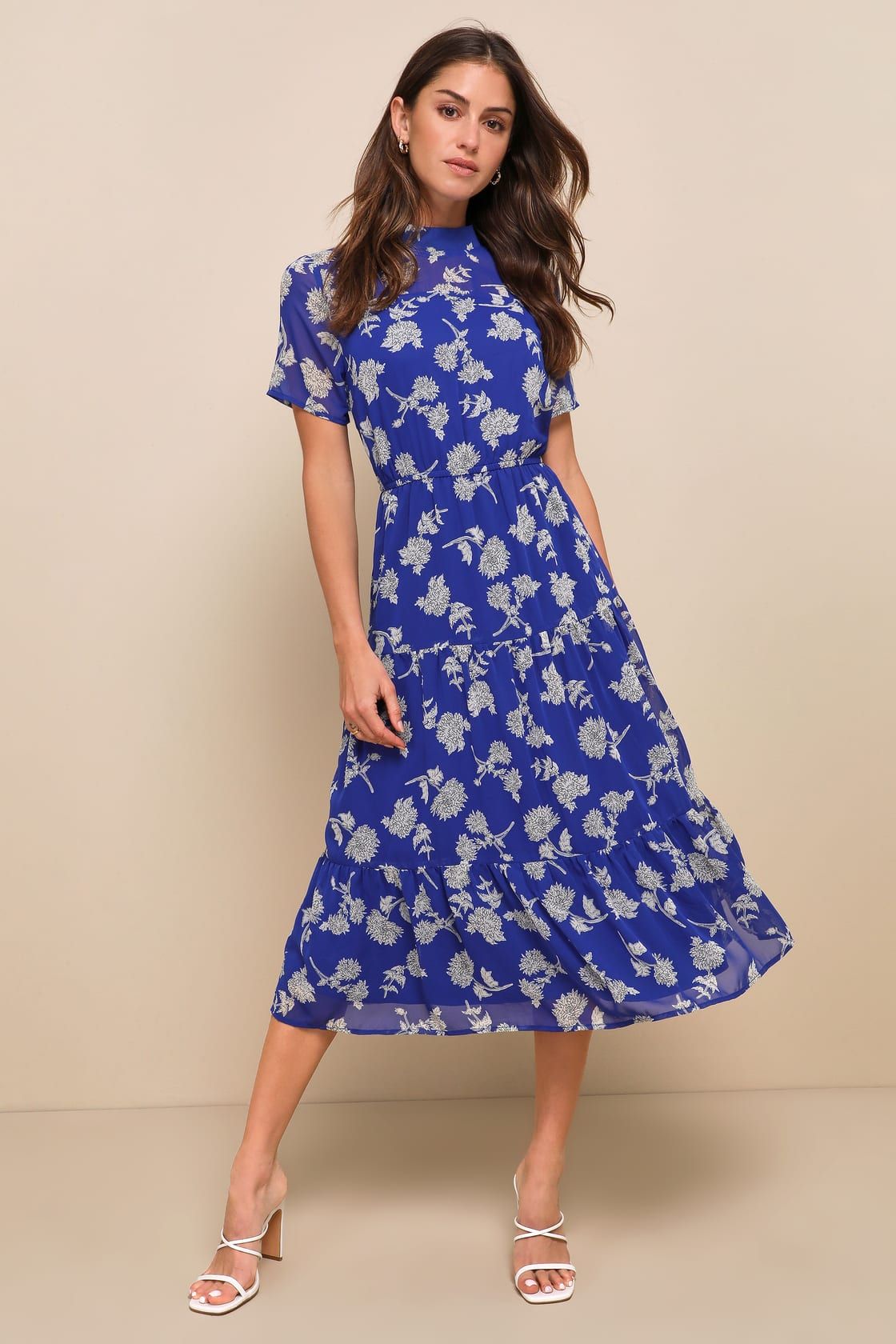 Floral Dressed Up Royal Blue Floral Print Midi Dress | Lulus