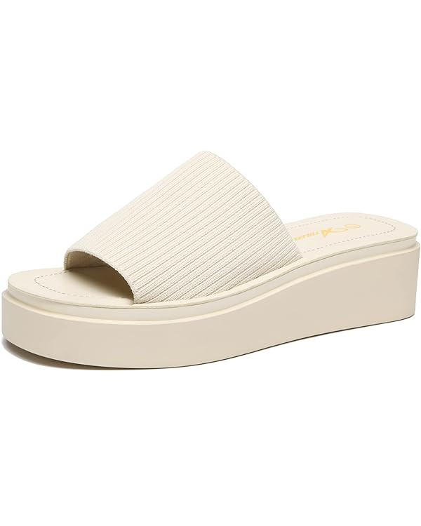 Athlefit Women's Slip On Platform Sandals Comfortable Open Toe Flatform Chunky Sandals | Amazon (US)