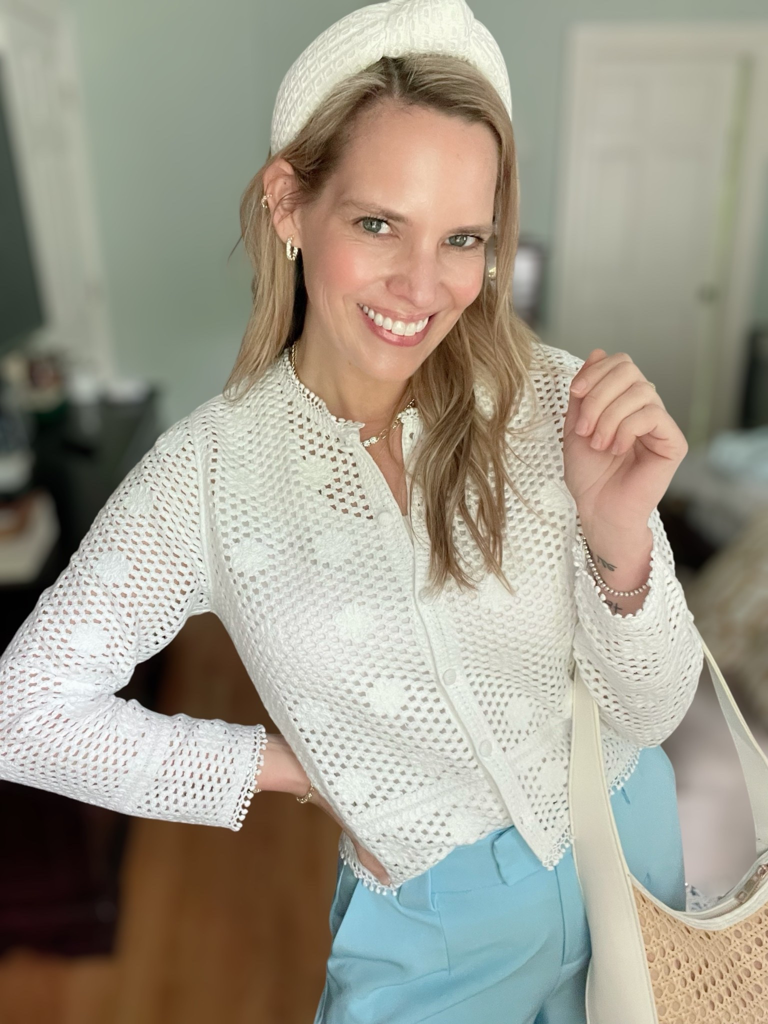 Use code ASHLEYBA for 10% off my Melinda Maria jewelry! ✨

How dreamy is this coastal classic look?! 🌊☀️ I paired this breezy white eyelet cardigan 🤍 from Scoop with the most flattering baby blue wide leg pants 🩵 — both Walmart finds you’d never guess were under $35 each! 🙌
Styled it with a woven cane shoulder bag 👜, textured white headband 🎀, white espadrille wedges 👡, and my favorite Melinda Maria tennis and initial necklaces ✨ (always my go-to layering combo!).

Wearing size XS in the cardigan and size 0 in the pants — both run true to size! ✅
This outfit feels fresh, polished, and perfect for spring and summer. 🌸☀️

#CoastalGranddaughter vibes activated! 🐚✨

Outfit details:
• Cardigan: Scoop White Eyelet Cardigan 🤍
• Pants: Scoop Baby Blue Wide Leg Trousers 🩵
• Bag: Woven Cane Shoulder Bag 👜
• Headband: White Eyelet Textured Headband 🎀
• Shoes: White Espadrille Slingback Wedges 👡
• Jewelry: Melinda Maria — ASHLEYBA for 10% off! ✨

#WalmartFashion #ScoopStyle #CoastalClassic #SpringStyle #MelindaMaria #ASHLEYBA #LTKspring #PreppyStyle #AffordableChic #ResortStyle


#LTKOver40 #LTKFindsUnder100 #LTKFindsUnder50
