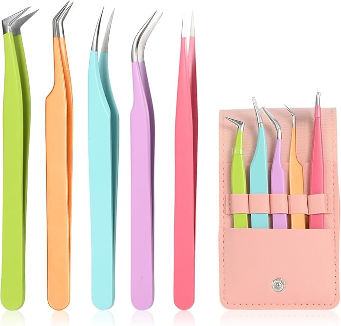 5pcs Eyelash Extension Tweezers High Precision\uff0cStraight and Curved Volume Lash Tweezers for ... | Amazon (US)